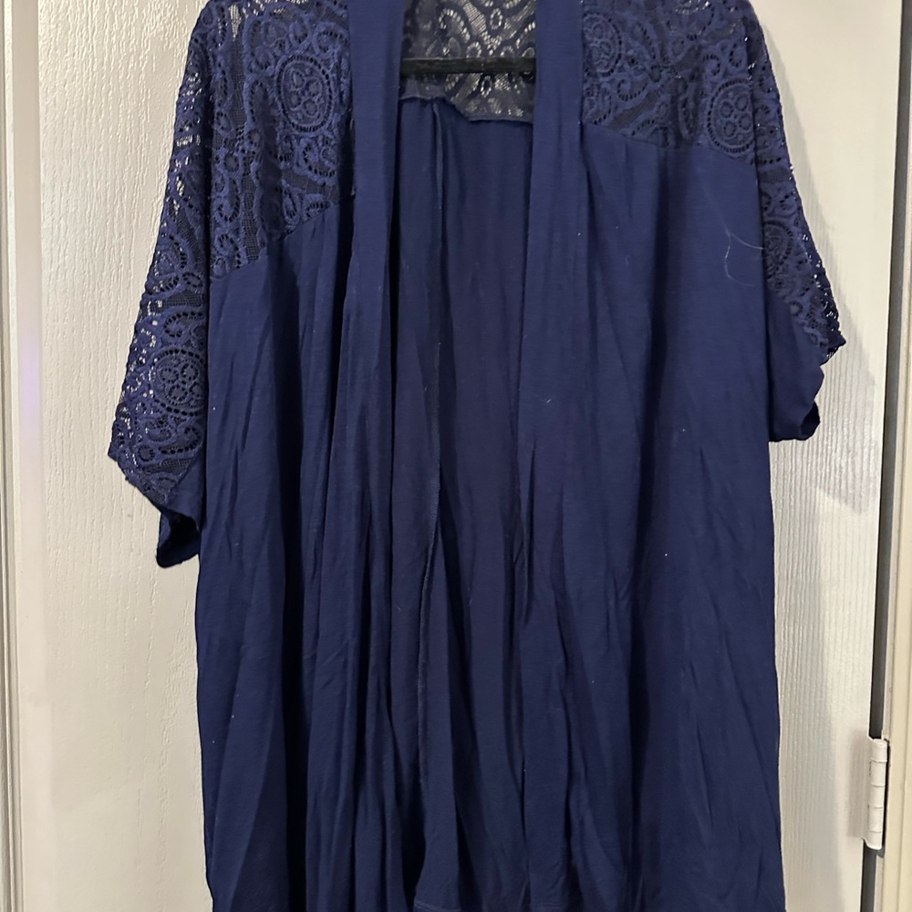 Navy Blue Lace Kimono Cardigan SJS 2X Plain Business Casual Soft